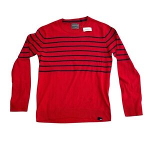 Vintage A87 Aeropostale Crew Neck Red Sweater Navy Blue Stripes Men Size Large